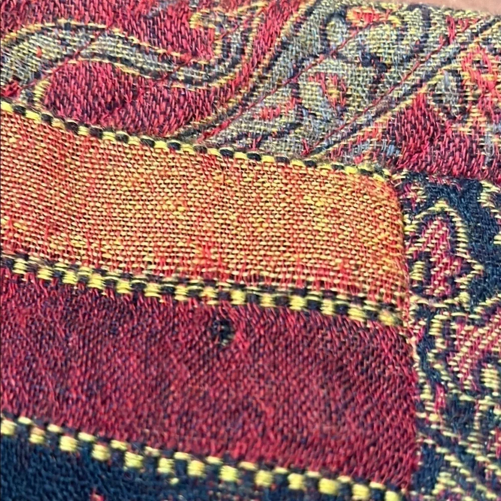 CHICO’S BOHO TAPESTRY PATCHWORK WOOL COAT, 3/4 LENGTH SIZE 1=( M—8)
